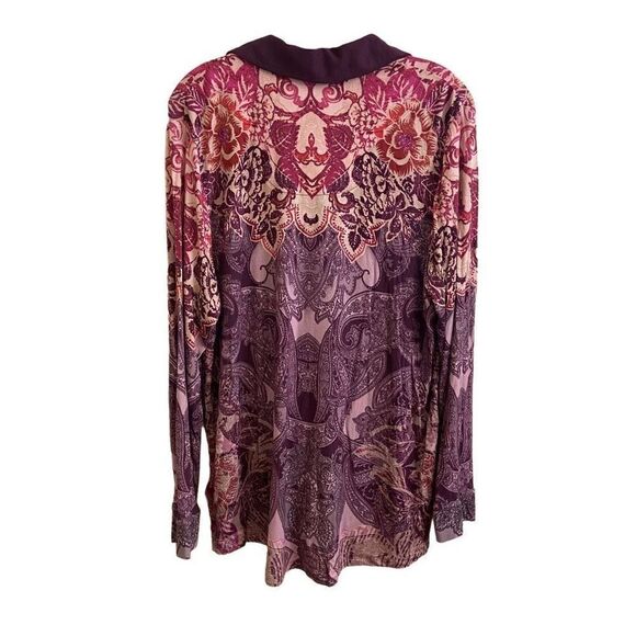 Soft Surroundings Seraphina Purple Paisley Button Long Sleeve Top - Picture 2 of 5